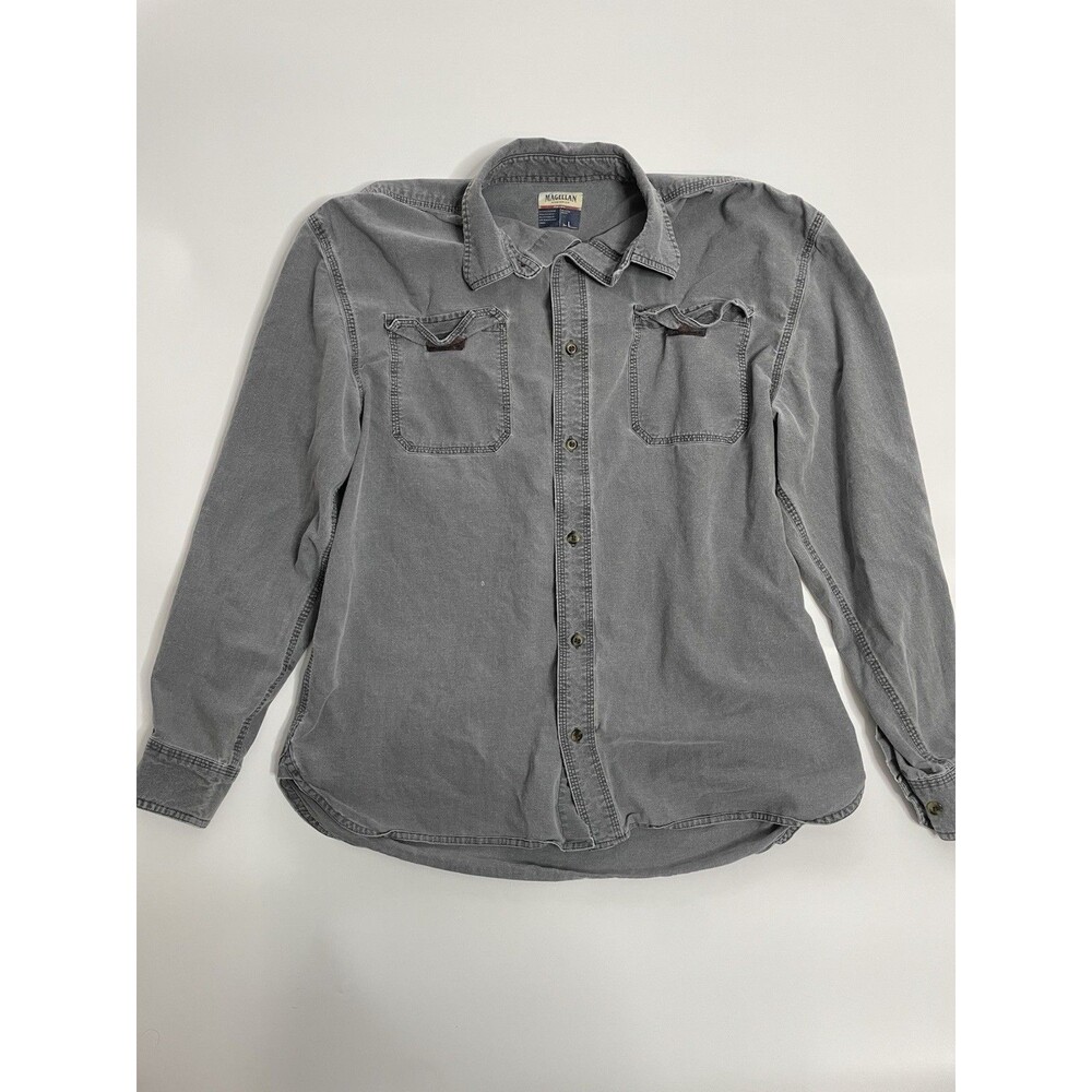 Magellan Sportswear Men's L Gray Short Sleeve Fishing Shirt Button Up